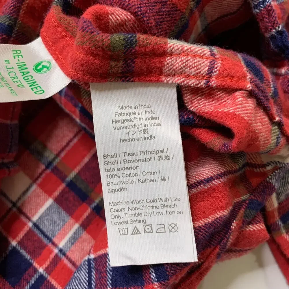 J Crew Shirt Mens L Large Classic Flannel Plaid Curved Shirttail Hem Button Up